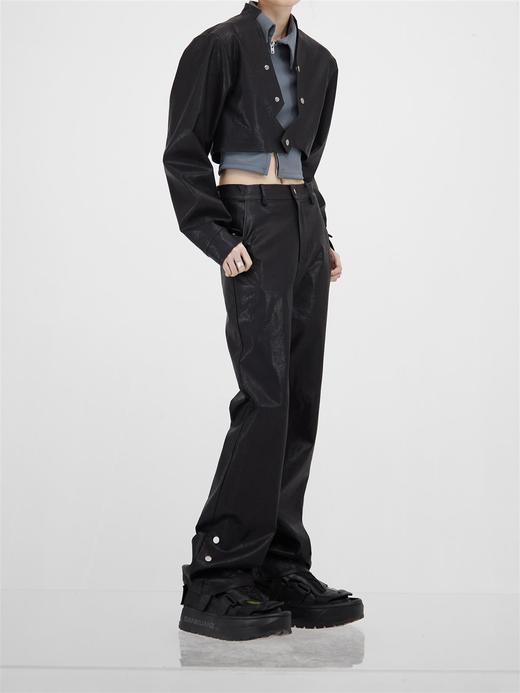 49PEECENT(49%)金属纽扣PU皮直筒长裤通勤 商品图1