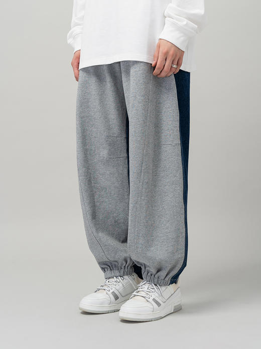 MODITEC 20FW 三色针织牛仔拼合束脚裤 宽松版男女休闲运动长裤 商品图1