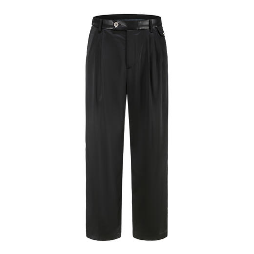 TERRAINCOGNITA宽松百搭拼皮腰头丝绸质感西裤休闲直筒垂感长裤男 商品图4