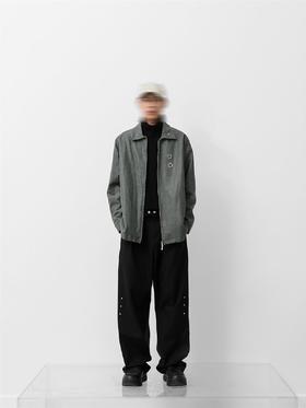 49PERCENT(49%)绿色圆环金属裂纹皮衣夹克PU皮流行休闲男装