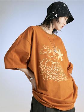 MODITEC 20SS三色卡通兔子形象符号宽松短袖 全棉情侣宽松潮流T恤