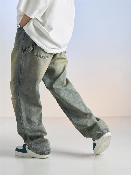 MODITEC 20SS 做旧酵洗打褶宽松牛仔裤 水洗宽松休闲裤 商品图2