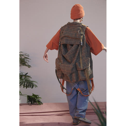 UMAMIISM 20SS 高山旅人 格纹压胶千鸟格登山包组合宽松西装马甲 商品图2