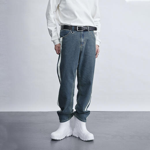 TERRAINCOGNITA20AW拼皮高级质感百搭舒适拼接长裤休闲牛仔裤男女 商品图1