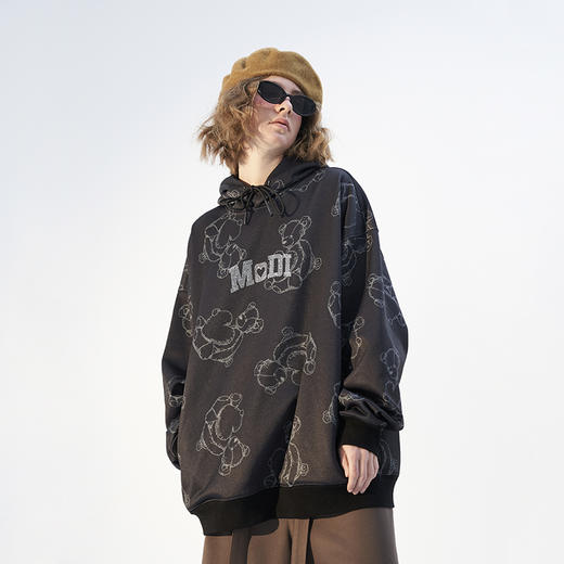 MODITEC 21春夏 爱心小熊满印宽松连帽卫衣 烫钻LOGO加绒毛圈外套 商品图3