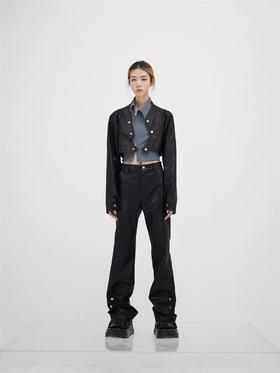 49PERCENT(49%)金属纽扣PU皮短款外套