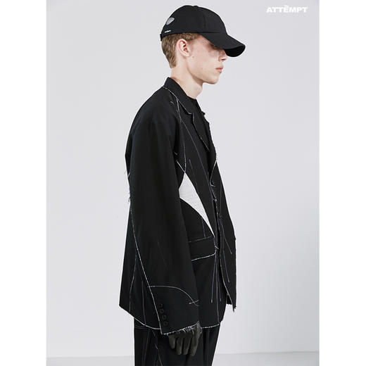 ATTEMPT SS21流线拼贴明线毛边西装几何线条拼接宽松休闲西服外套 商品图3