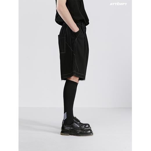 ATTEMPT SS21 双褶明线毛边西装短裤夏季线条宽松五分休闲短裤 商品图3