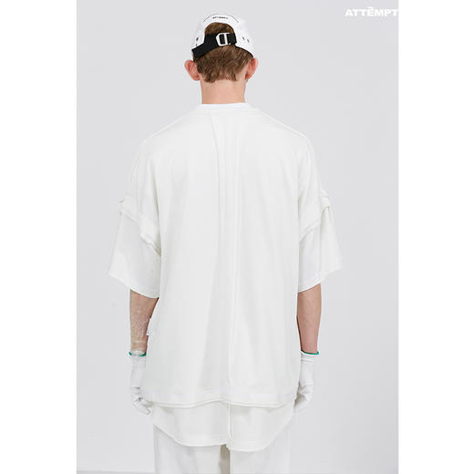 ATTEMPT SS21 毛边外置宽松口袋T恤男女国潮宽松休闲落肩半袖T恤 商品图3