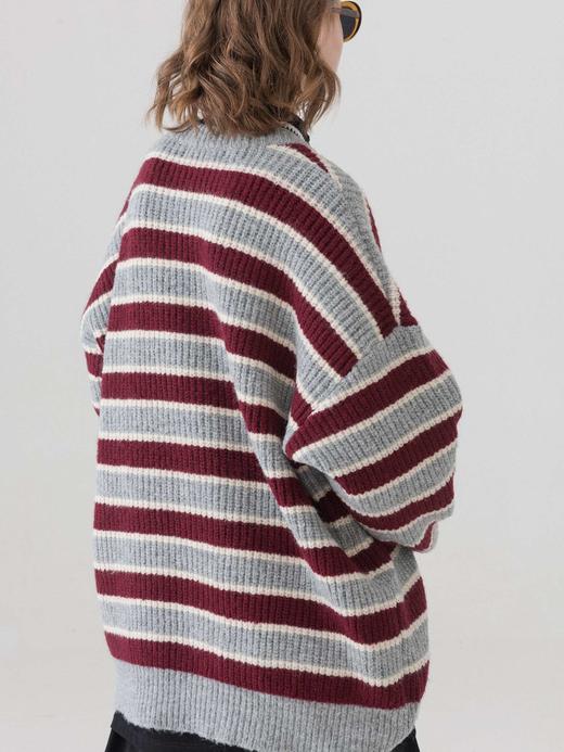 MODITEC 拼色条纹宽松毛衣 慵懒套头针织衫 商品图2