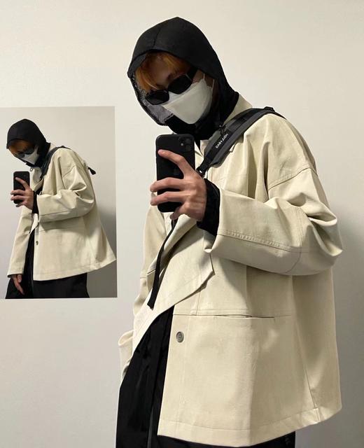 TERRAINCOGNITA原创设计PU皮金属质感夹克短款皮衣宽松廓形外套男 商品图0