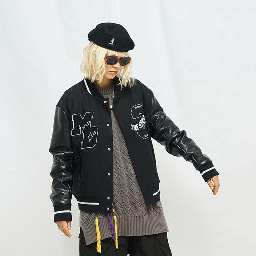 MODITEC 20秋冬 黑武士羊绒皮袖夹棉棒球外套STARKID主题刺绣棉服 商品图2