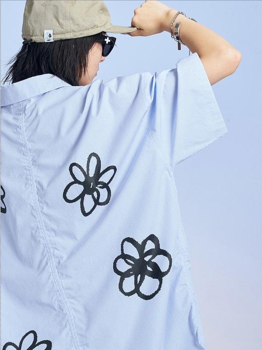 MODITEC 20SS花朵手绘印花短袖条纹宽松衬衫男女款ALOHA古巴衬衣 商品图2