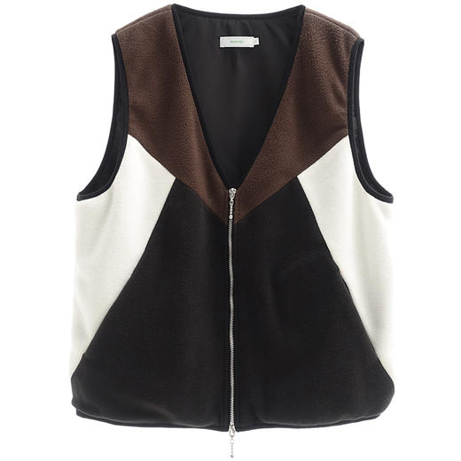 MODITEC 21春夏 日系V领叠穿拼色摇粒绒背心马甲 商品图3