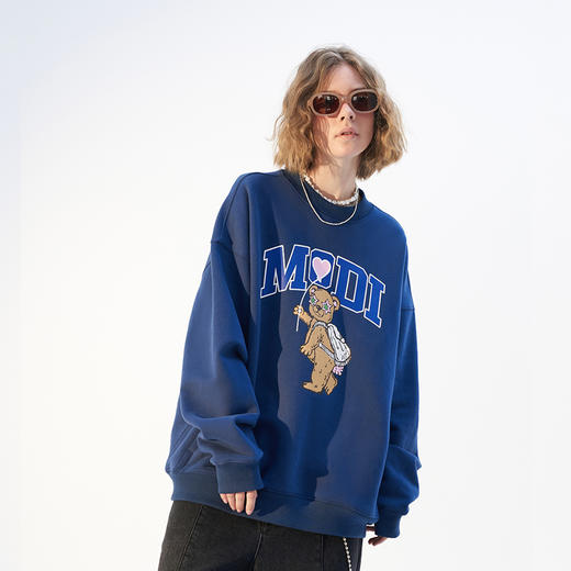 MODITEC 21春夏 爱心气球小熊印花加绒毛圈卫衣 可爱情侣宽松卫衣 商品图0