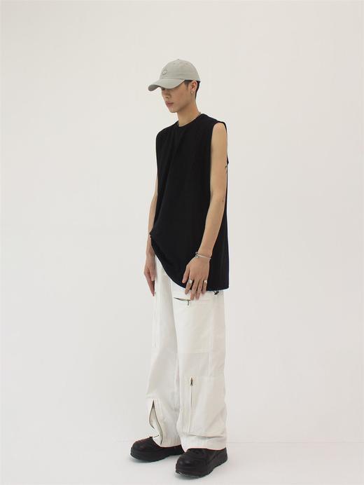 49PERCENT(49%) 原创设计白色不规则拉链口袋阔腿裤 商品图1