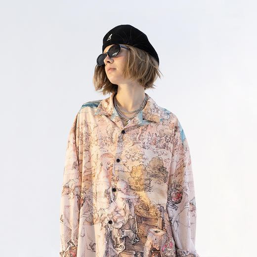 MODITEC 21SS 春季浅色油画全服印花长袖古巴衬衫宽松T恤 商品图1