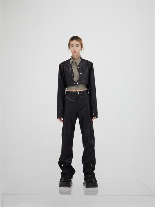 49PEECENT(49%)金属纽扣PU皮直筒长裤通勤 商品图3