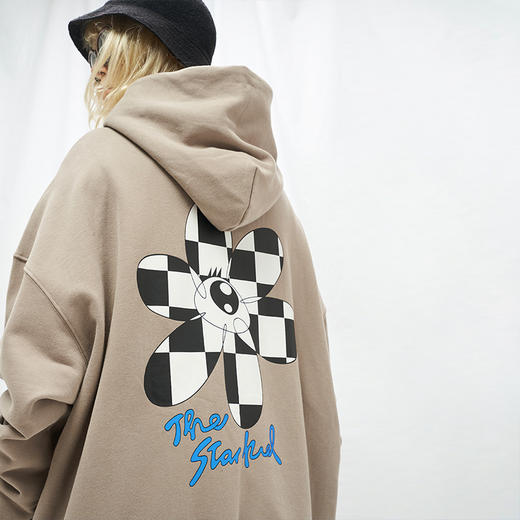 MODITEC 20秋冬 棋盘格纹LOGO基础抓绒宽松帽衫 双色动漫风格帽衫 商品图2