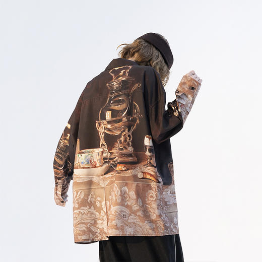 MODITEC 21SS 春季棕色油画全服趣味印花长袖古巴休闲宽松衬衫 商品图2