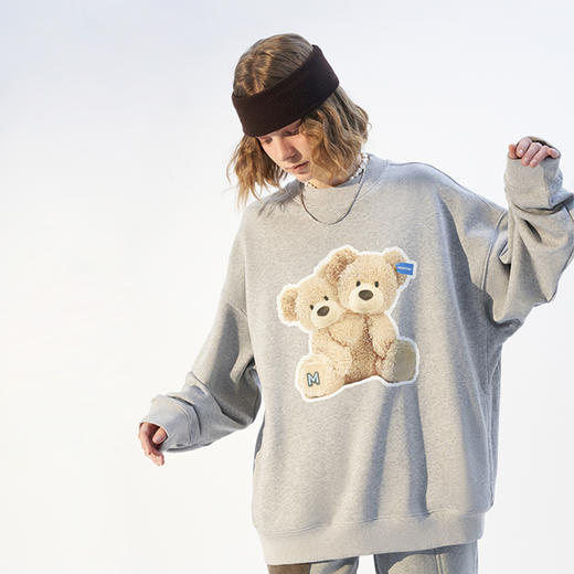 MODITEC 21春夏 恶搞双头毛绒小熊印花卫衣 加绒口袋厚卫衣 商品图2