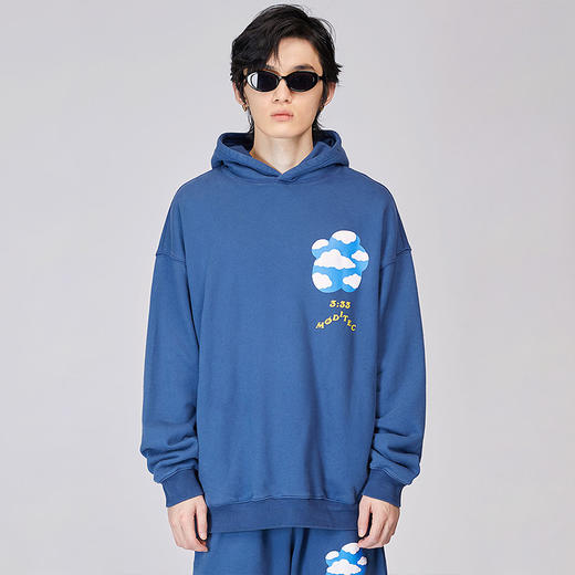 MODITEC 20秋冬 四色卡通蓝天白云发泡立体印花连帽卫衣 抓绒帽衫 商品图1
