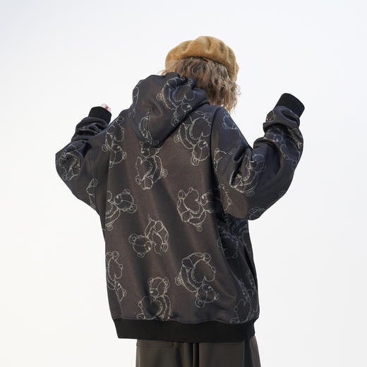 MODITEC 21春夏 爱心小熊满印宽松连帽卫衣 烫钻LOGO加绒毛圈外套 商品图2