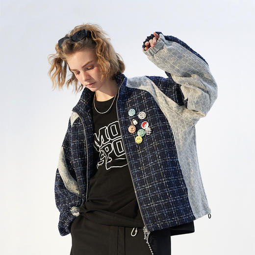 MODITEC 21春夏提花外套撞色拉链衬衣休闲宽松潮流夹克夏之光同款 商品图2