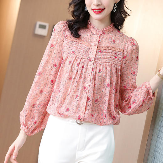 SSFS-20女设计感小众宽松碎花上衣法式桑蚕丝小衫 商品图1
