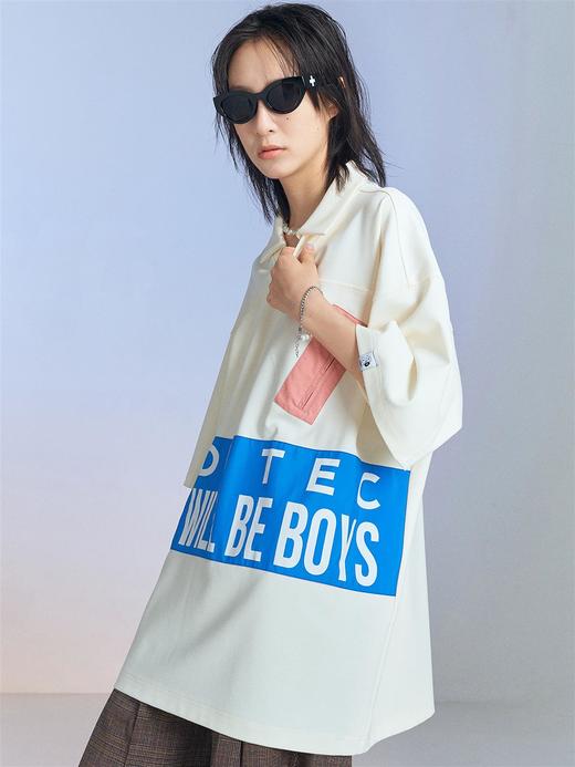 MODITEC 20SS 拼接拉链撞色字母印花POLO衫 OVERSIZE短袖潮流T恤 商品图1