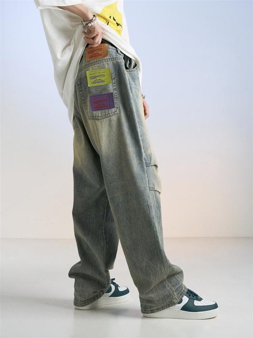 MODITEC 20SS 做旧酵洗打褶宽松牛仔裤 水洗宽松休闲裤 商品图0