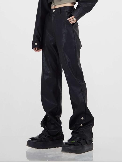 49PEECENT(49%)金属纽扣PU皮直筒长裤通勤 商品图0