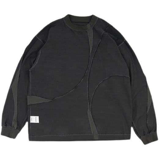 ATTEMPT SS21月牙拼接两穿圆领长袖T恤男女国潮宽松休闲明线上衣 商品图4