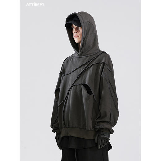 ATTEMPT SS21 弧形镂空两穿式连帽卫衣男女潮牌宽松休闲明线帽衫 商品图2