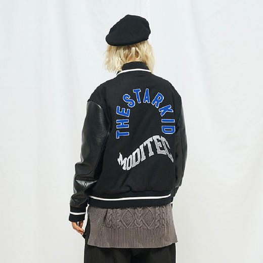 MODITEC 20秋冬 黑武士羊绒皮袖夹棉棒球外套STARKID主题刺绣棉服 商品图3