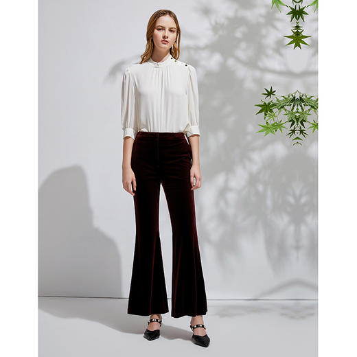 EITIE爱特爱春季新款通勤气质半高领灯笼五分袖雪纺女上衣6313008 商品图1