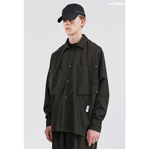 ATTEMPT SS21褐色翻领衬衫外套国潮男女立体口袋落肩宽松休闲衬衣 商品图1