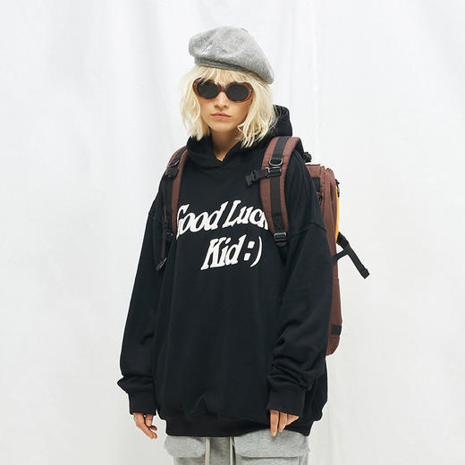 MODITEC 20秋冬 GOODLUCK发泡印花抓绒宽松帽衫 双色廓形帽衫 商品图1