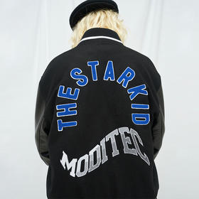 MODITEC 20秋冬 黑武士羊绒皮袖夹棉棒球外套STARKID主题刺绣棉服