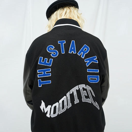 MODITEC 20秋冬 黑武士羊绒皮袖夹棉棒球外套STARKID主题刺绣棉服 商品图0