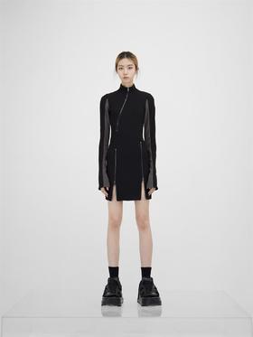 49PERCENT(49%)拼接拉链修身特工连衣裙高级简约