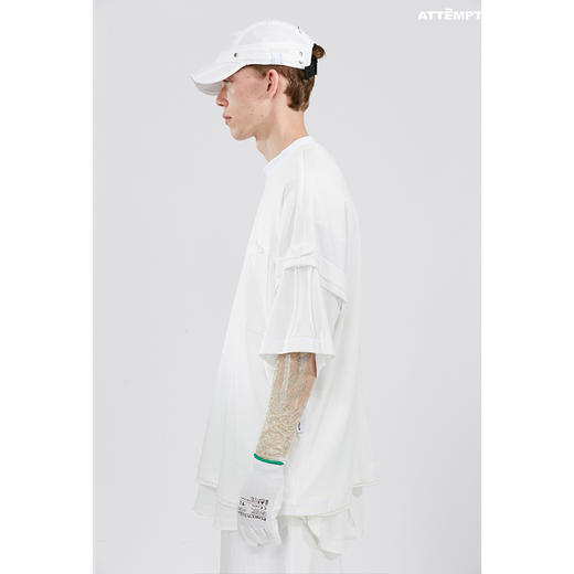 ATTEMPT SS21 毛边外置宽松口袋T恤男女国潮宽松休闲落肩半袖T恤 商品图1