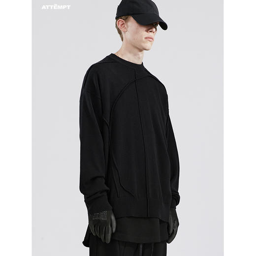 ATTEMPT SS21 纯色立体线性羊绒混纺针织衫明线圆领休闲百搭宽松 商品图2