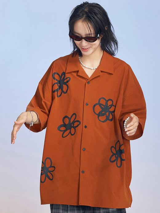 MODITEC 20SS花朵手绘印花短袖条纹宽松衬衫男女款ALOHA古巴衬衣 商品图1