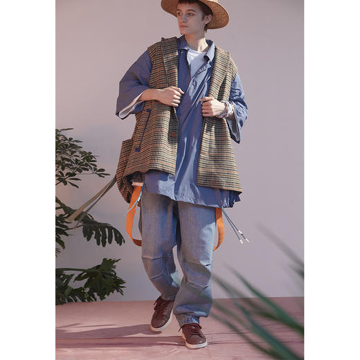 UMAMIISM 20SS 高山旅人 格纹压胶千鸟格登山包组合宽松西装马甲 商品图3