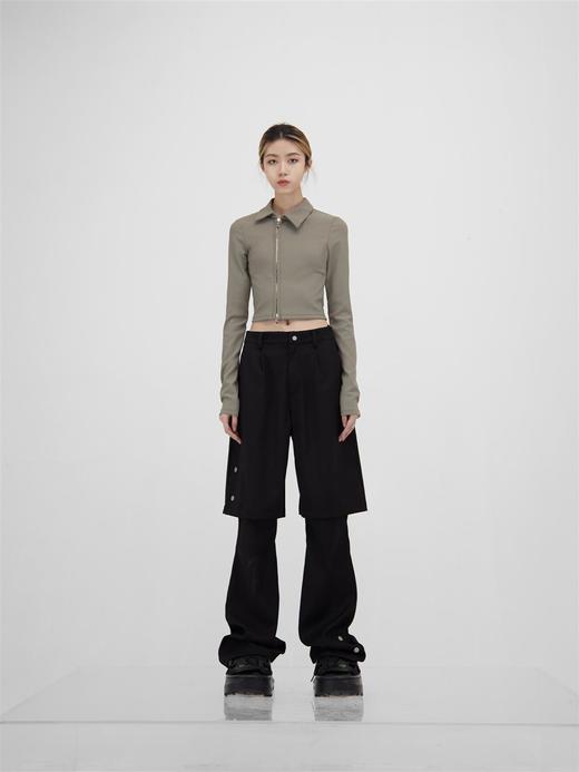 49PERCENT(49%)两色错位金属拉链长袖POLO衫 商品图1