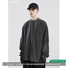 ATTEMPT SS21月牙拼接两穿圆领长袖T恤男女国潮宽松休闲明线上衣