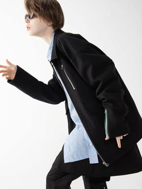 MODITEC 重工吸血鬼刺绣毛呢夹克外套 彩色拉链毛呢拉链外套