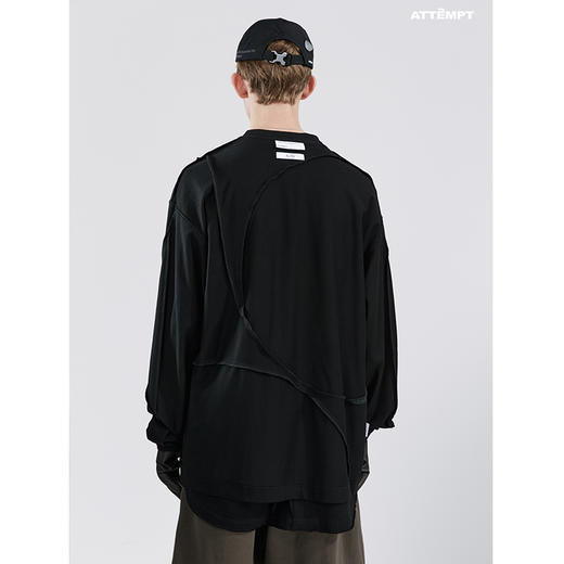 ATTEMPT SS21月牙拼接两穿圆领长袖T恤男女国潮宽松休闲明线上衣 商品图3