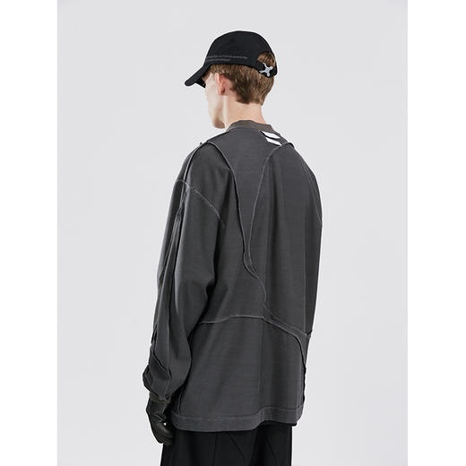 ATTEMPT SS21月牙拼接两穿圆领长袖T恤男女国潮宽松休闲明线上衣 商品图1